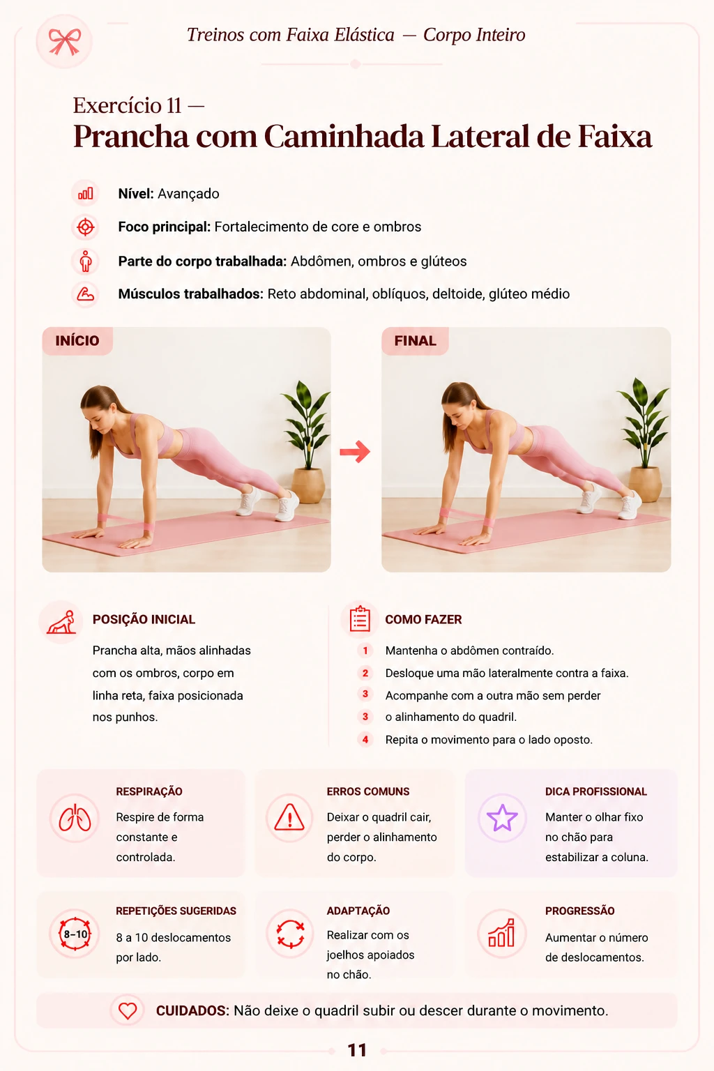 Exercício 11 - Prancha com Caminhada Lateral de Faixa