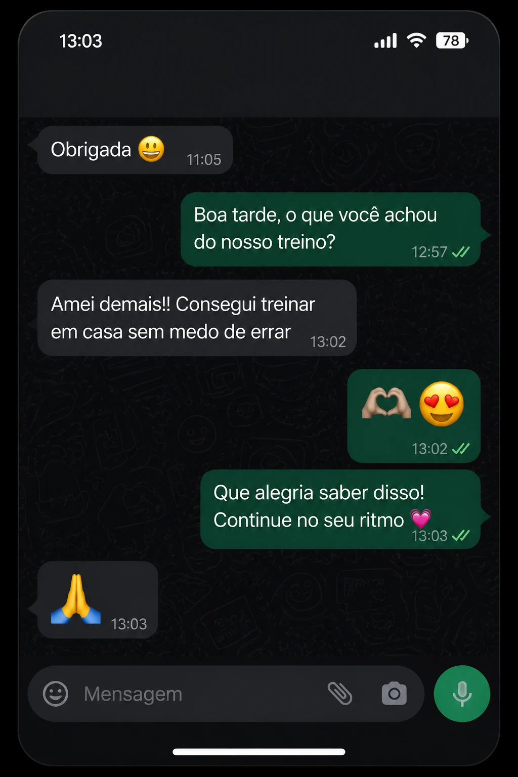 Depoimento de cliente via WhatsApp