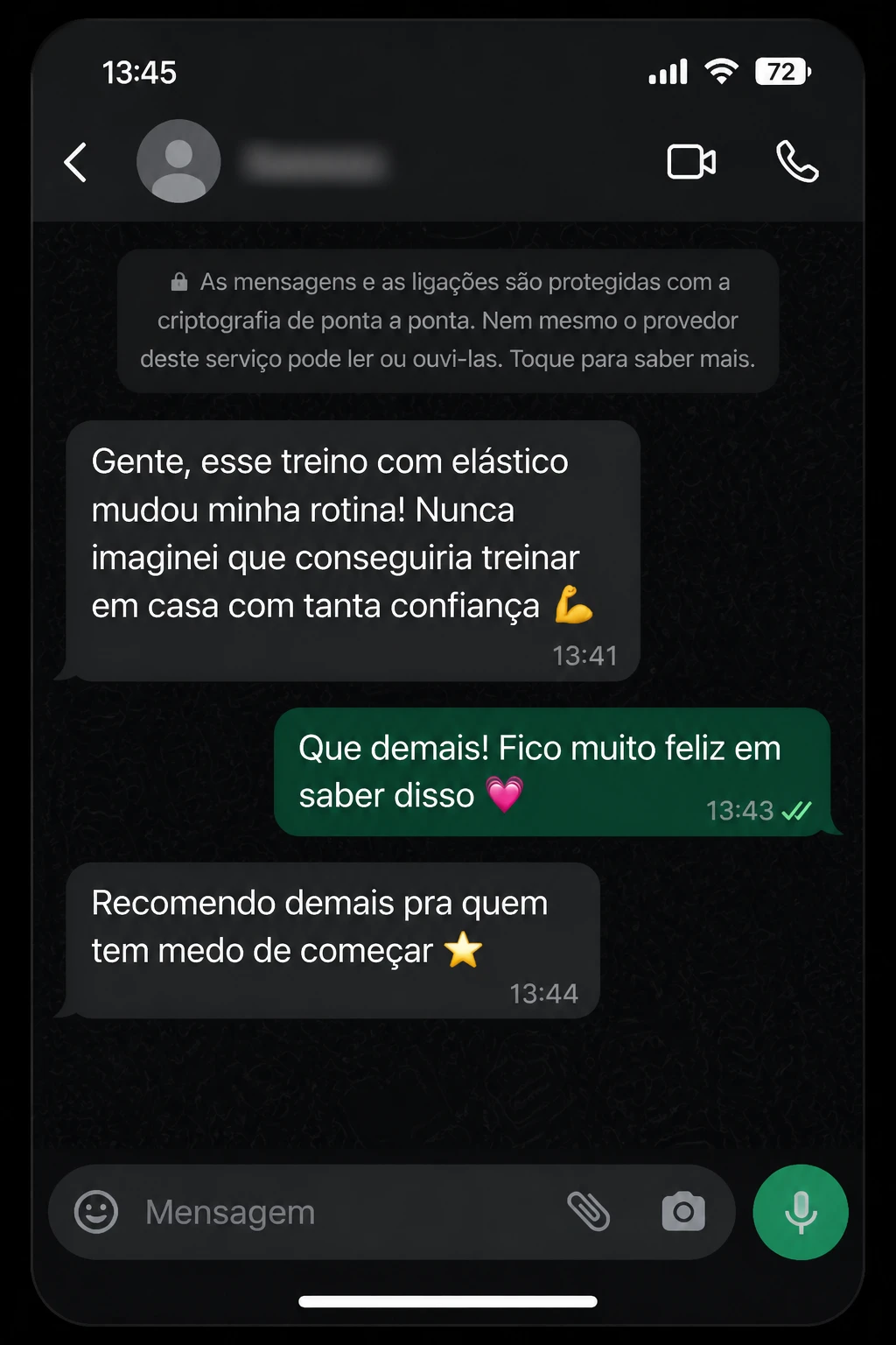 Depoimento de cliente via WhatsApp