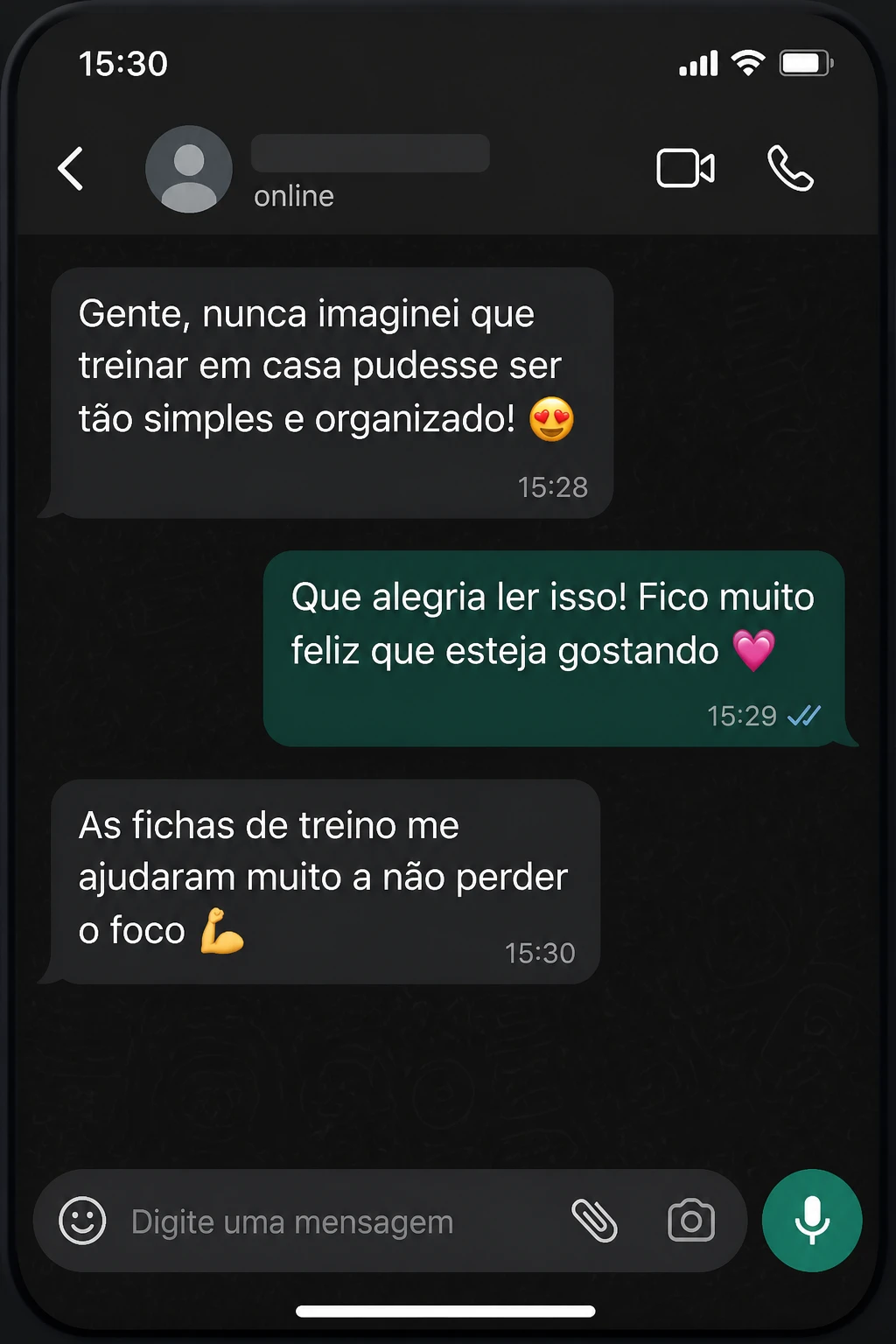 Depoimento de cliente via WhatsApp