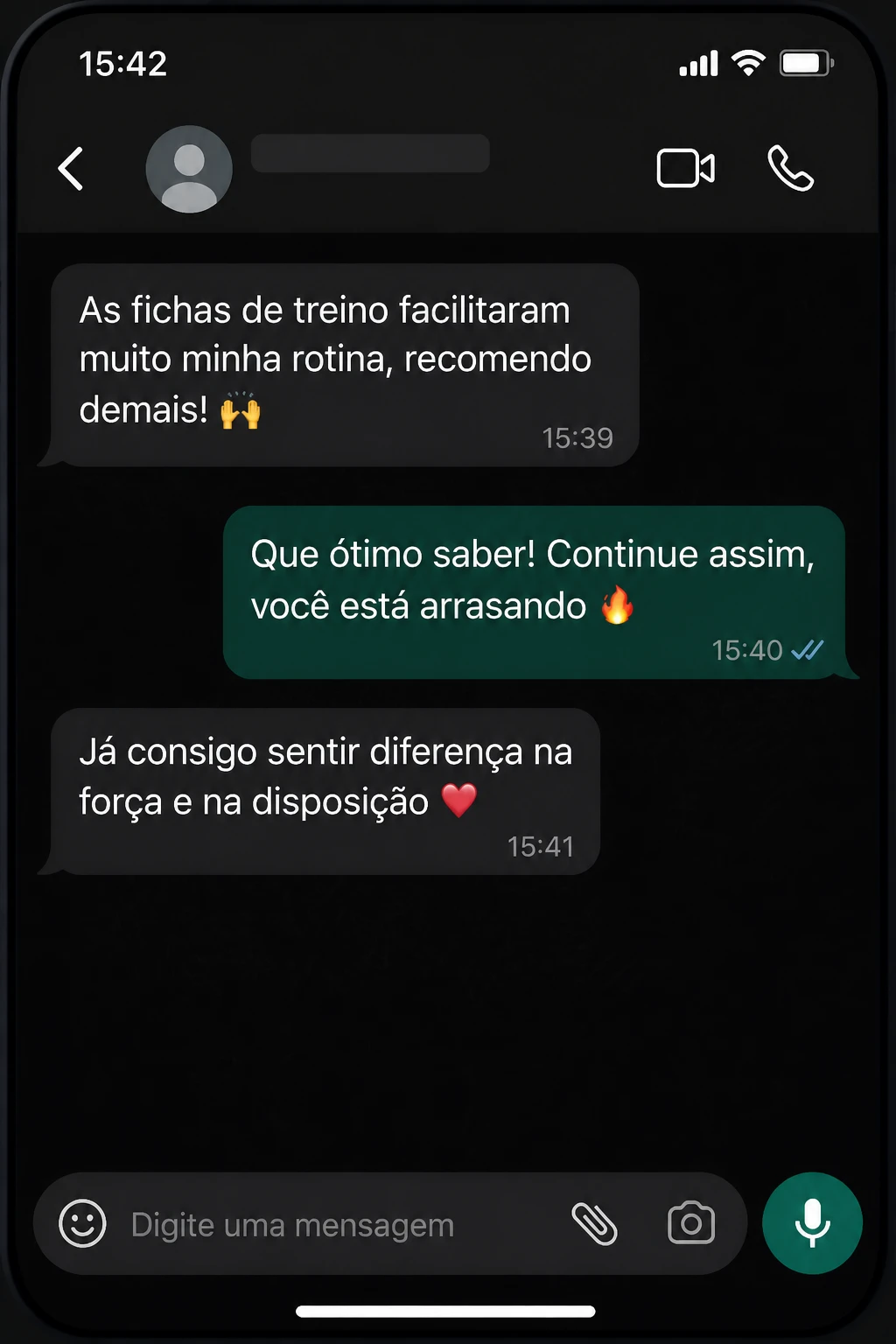 Depoimento de cliente via WhatsApp