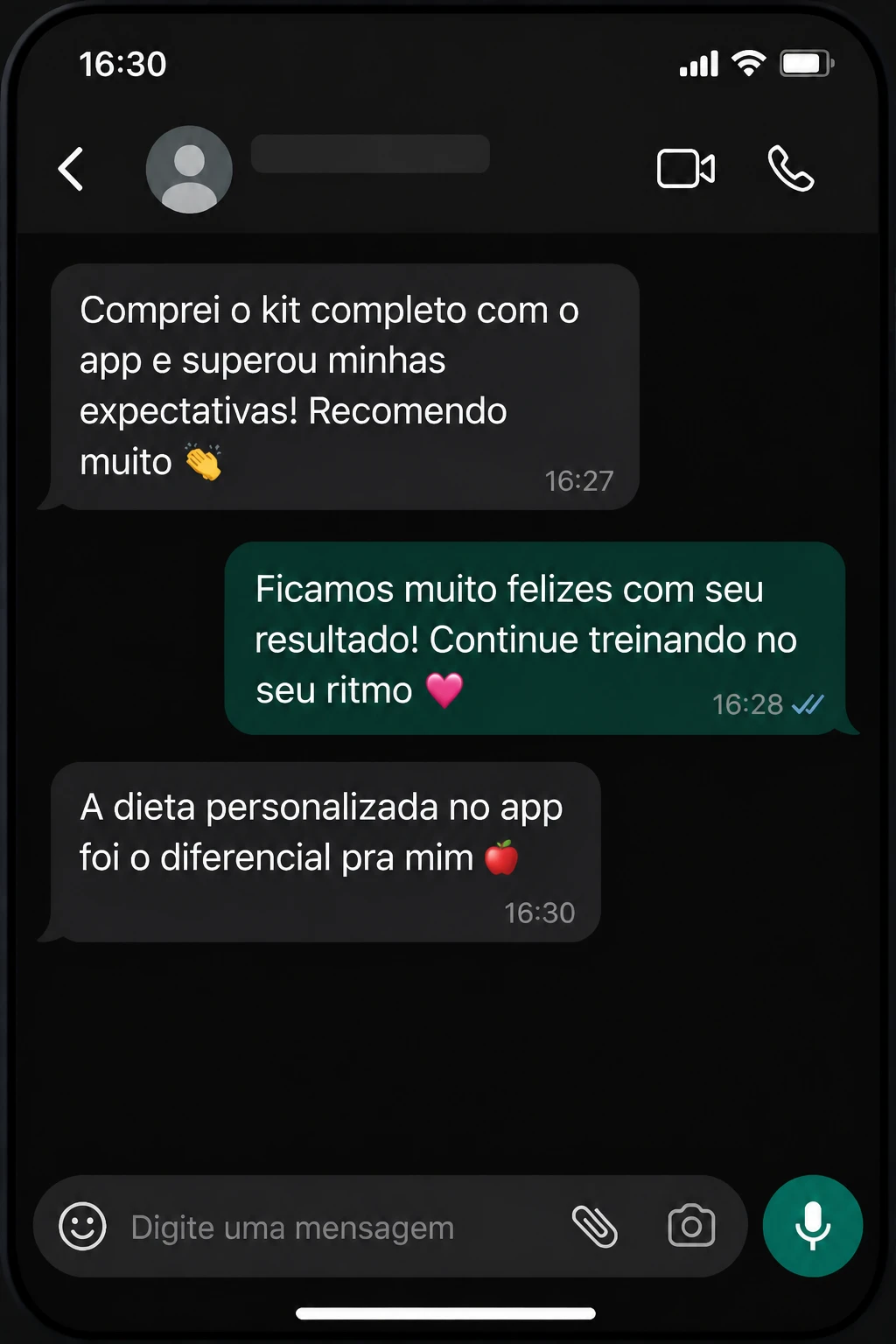 Depoimento de cliente via WhatsApp