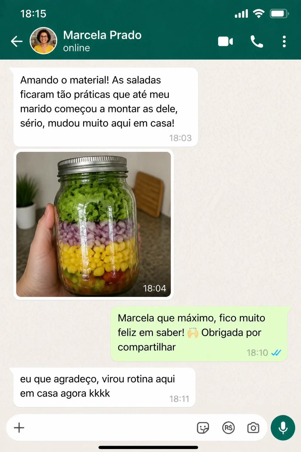 Depoimento 2 de leitora sobre as saladas no pote