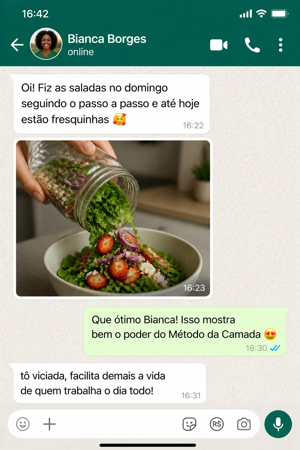 Depoimento 5 de leitora sobre as saladas no pote