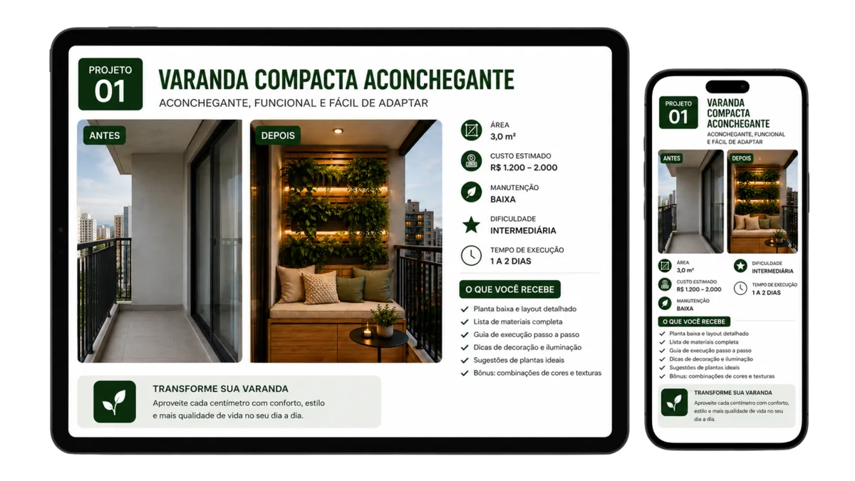 Projeto de varanda — tablet e celular