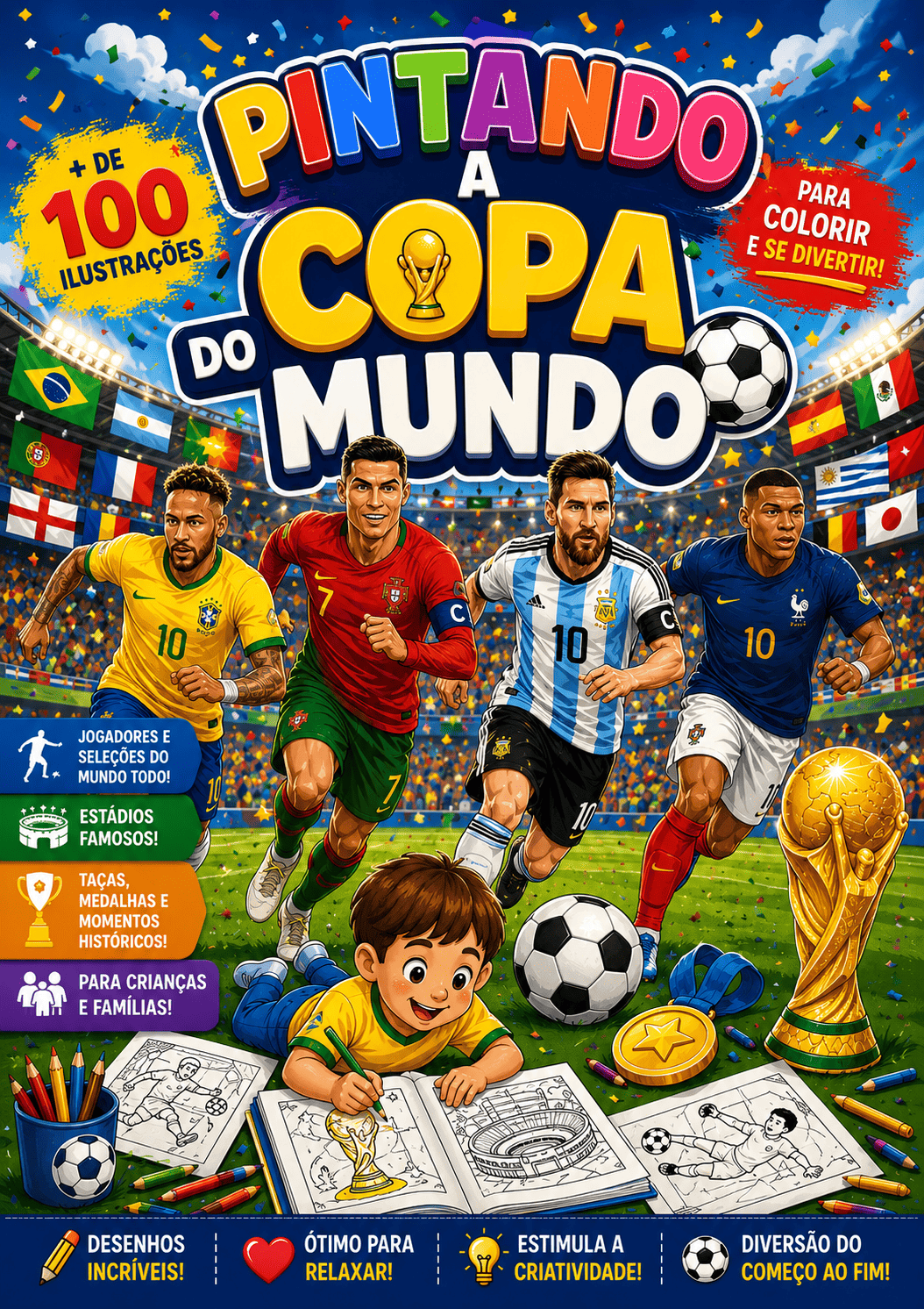 Capa do Livro de Colorir Pintando a Copa do Mundo 2026