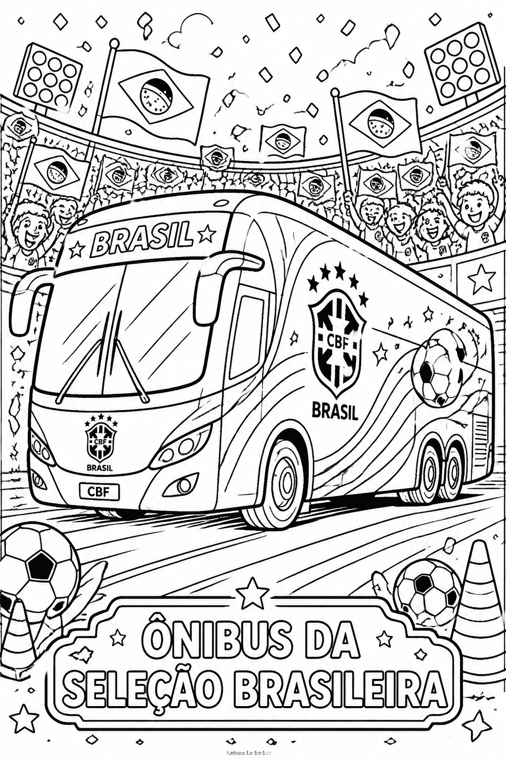 Página do Livro de Colorir com ônibus da seleção brasileira