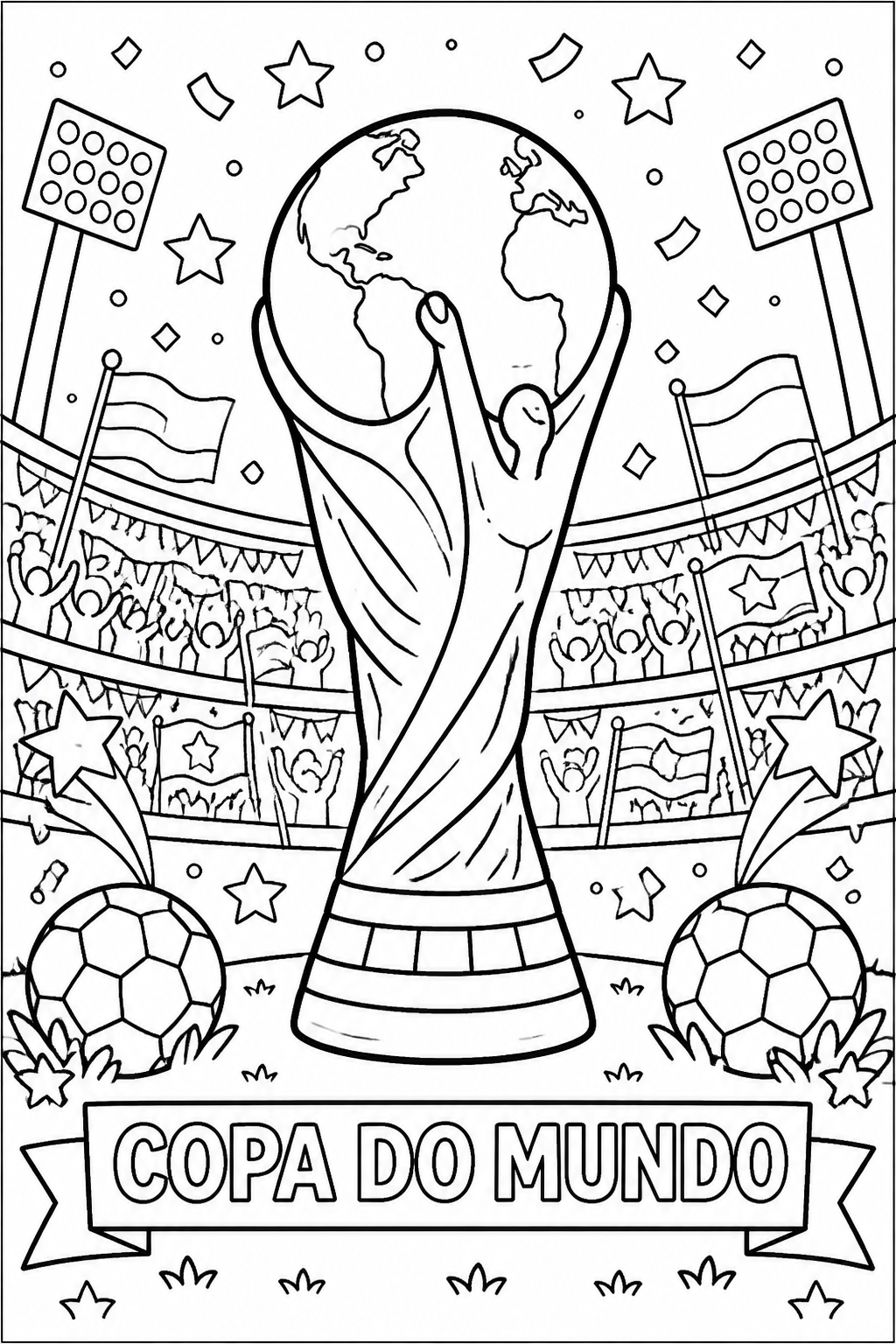Página do Livro de Colorir com a taça da Copa