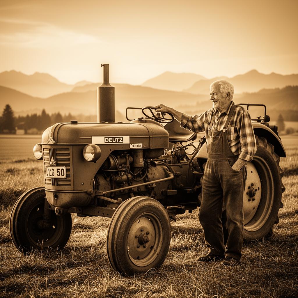Bauer neben seinem Deutz-Traktor