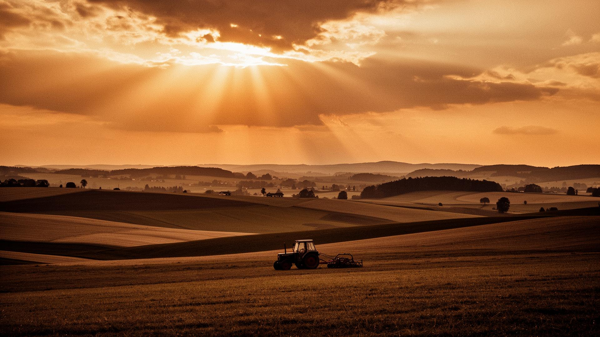 Bayerische Landschaft bei Sonnenuntergang