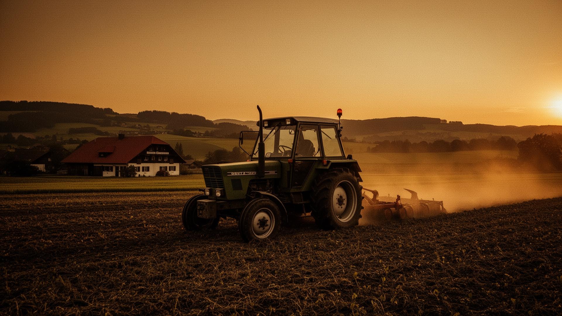 Bayerischer Bauernhof bei Sonnenuntergang
