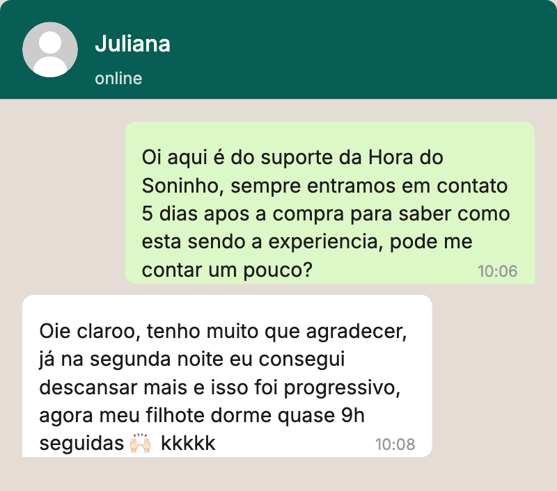 Conversa no WhatsApp: Juliana conta que o filho passou a dormir quase 9h seguidas