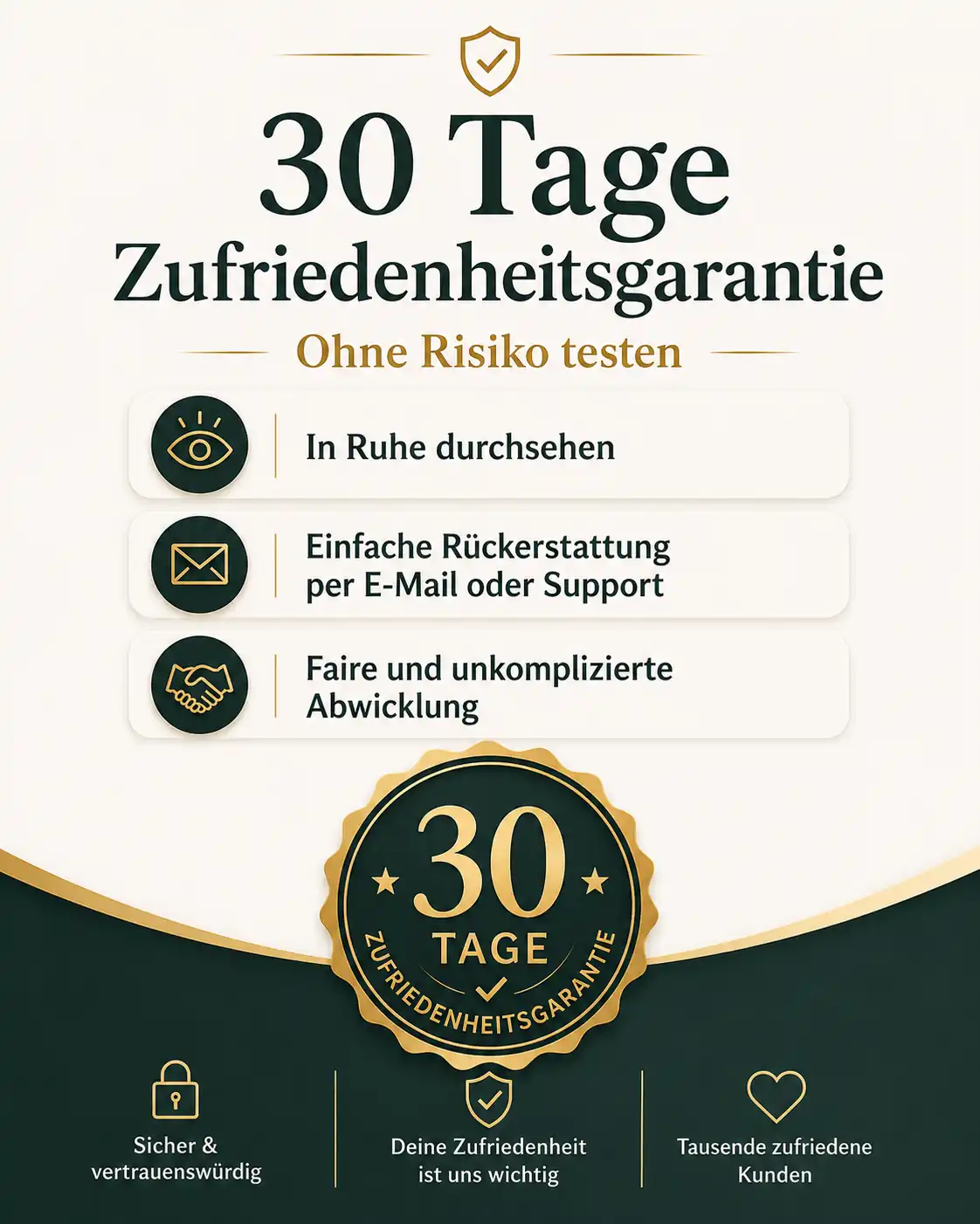 30 Tage Zufriedenheitsgarantie — ohne Risiko