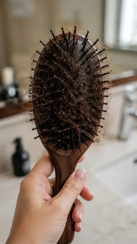 Fios de cabelo acumulados em uma escova