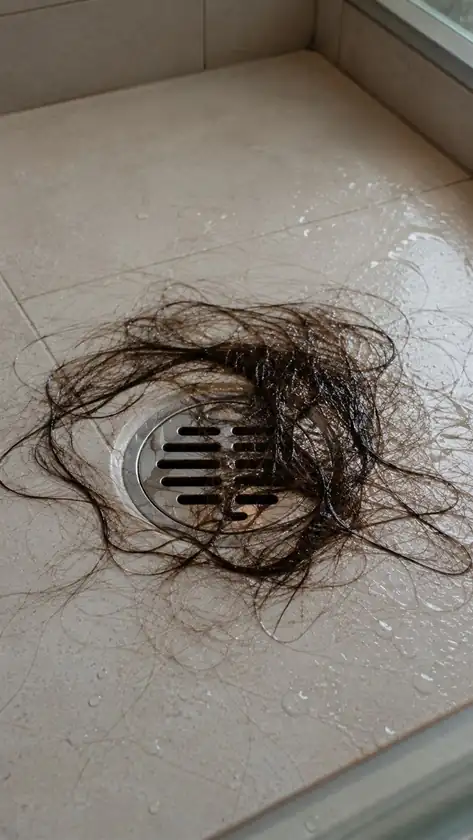 Fios de cabelo próximos ao ralo do banheiro