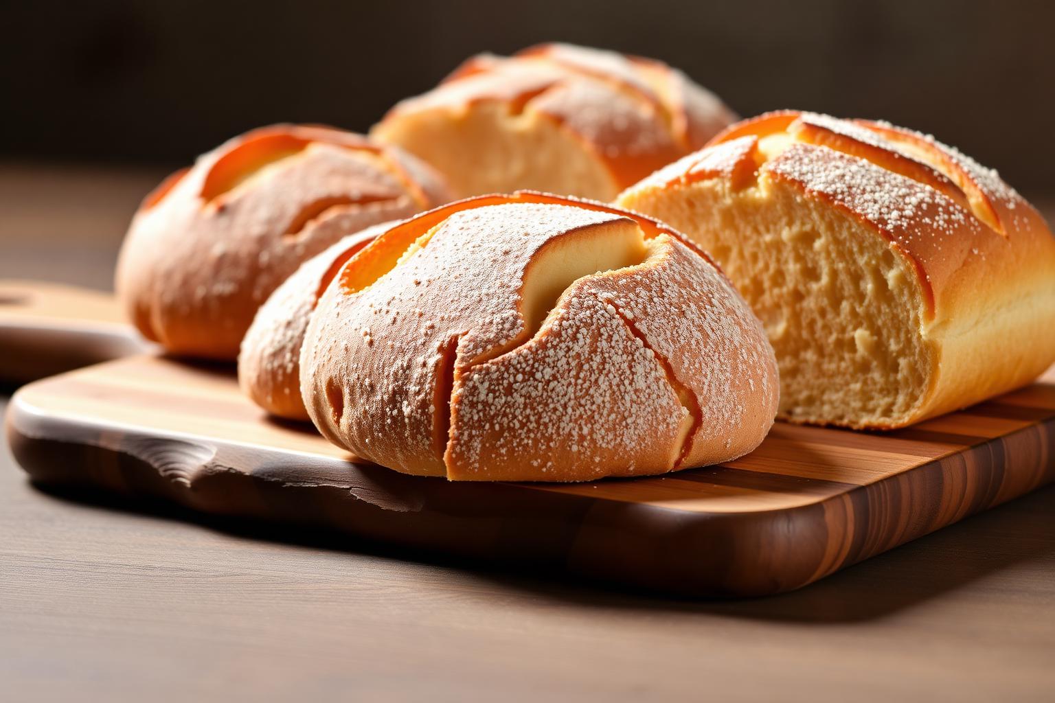 Pães sem glúten artesanais dourados
